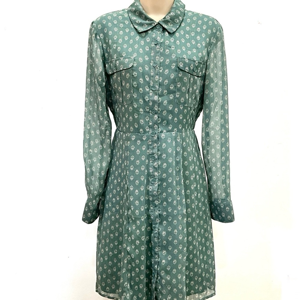 Lucky Brand Women Front Button Down Long Sleeve Casual Shirt Dress Lightweight M